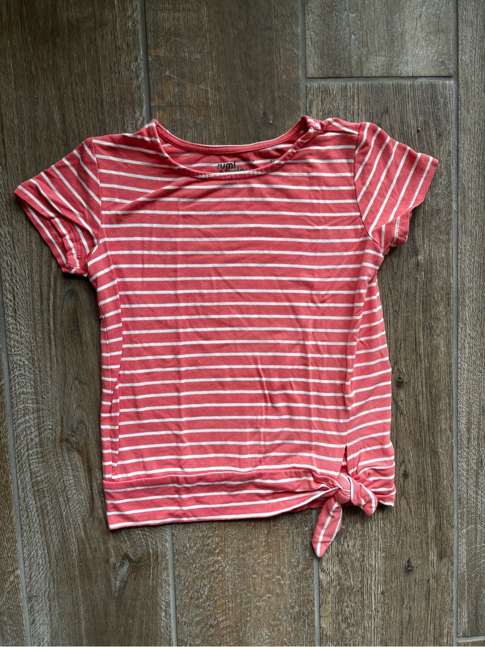 Rumi+Ryder Coral Striped Short-Sleeve Tee with Side Tie Sz XS (4/5)